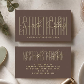 Cartão De Visita Esteticista tipografia moderna script marrom