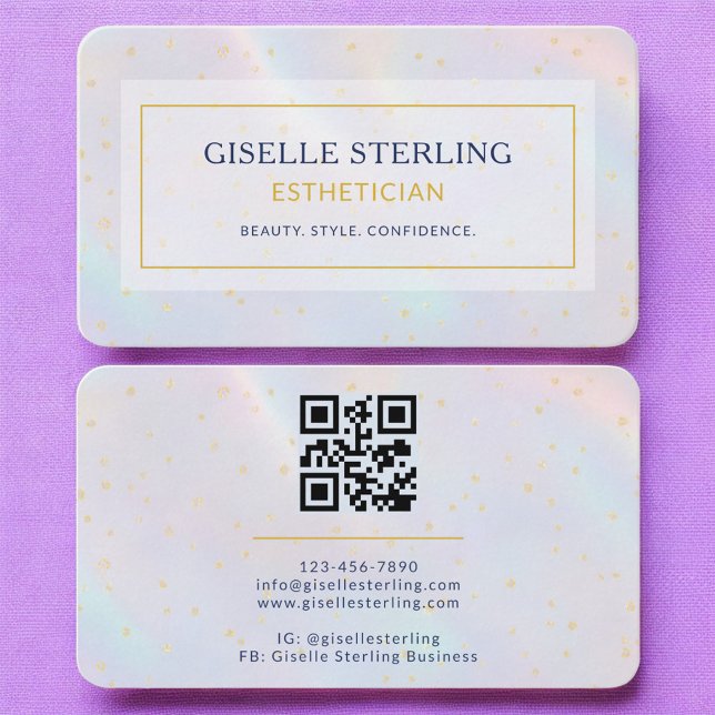 Cartão De Visita Esthetician Holographic QR Code (Criador carregado)