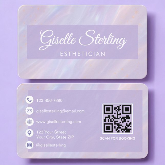 Cartão De Visita Esthetician Iridescent QR Code Professional (Criador carregado)