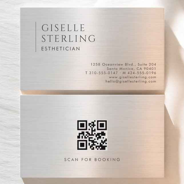 Cartão De Visita Esthetician QR Code Brushed Metal (Criador carregado)