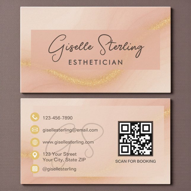 Cartão De Visita Esthetician Watercolor QR Code (Criador carregado)