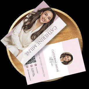 Cartão De Visita Estheticista Beautician Pink QR Code & Photo