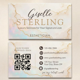 Cartão De Visita Estheticista Elegante Pearl Opal Script Dourado