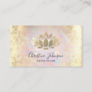 Cartão De Visita estheticista faux gold foil lotus em textura opal