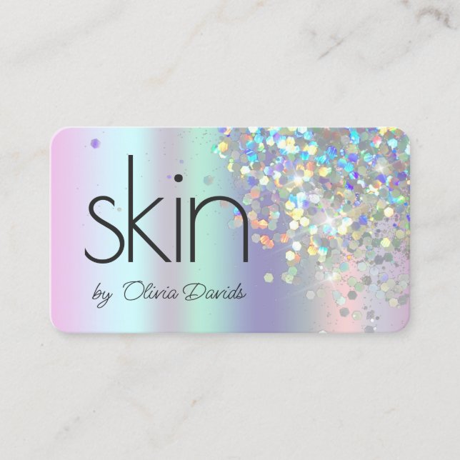 Cartão De Visita Estheticista Holographic Glitter Skincare Salon (Frente)