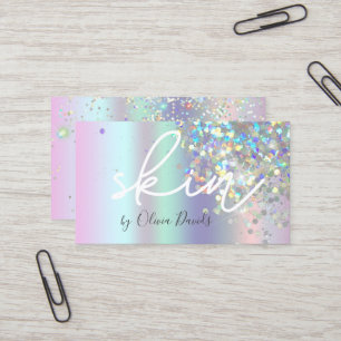 Cartão De Visita Estheticista Holographic Glitter Skincare Salon