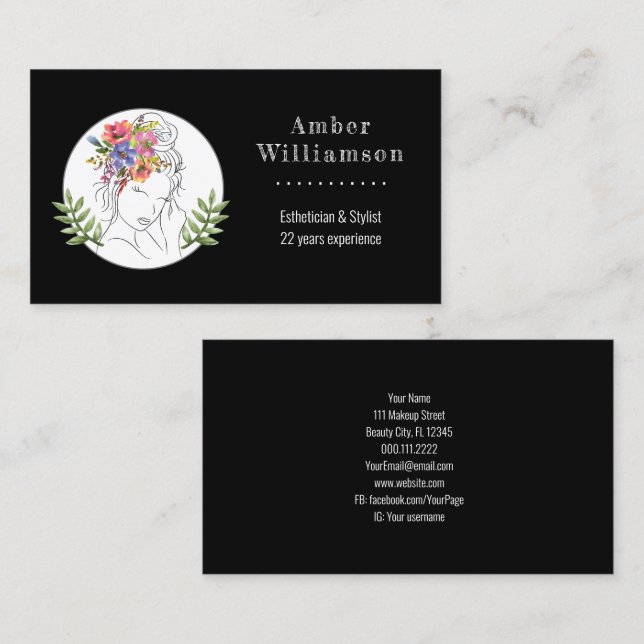Cartão De Visita Estheticista Moderno Stylist Spa Elegante Chic Flo (Frente/Verso)
