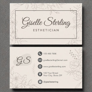 Cartão De Visita Estheticista Neutro Ivory Floral Elegante