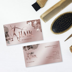 Cartão De Visita Estilhador de cabelo rosa dourado tesoura para cab
