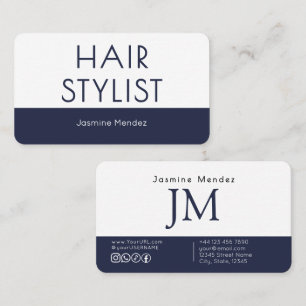 Cartão De Visita Estilista de Cabelo Ícones Sociais Azul Marinho Br