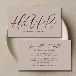 Cartão De Visita Estilista de cabelo moderno script chic bege