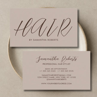 Cartão De Visita Estilista de cabelo moderno script chic bege