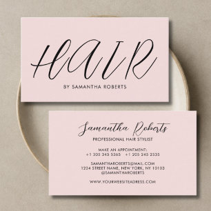 Cartão De Visita Estilista de cabelo moderno script rosa blush chic