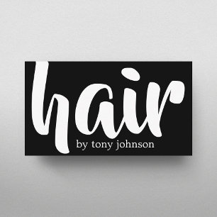 Cartão De Visita Estilista de Cabelo Preto e Branco Moderno e Elega