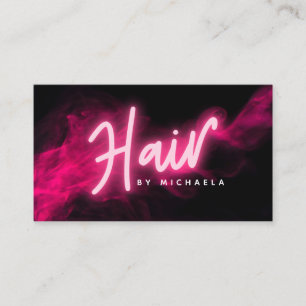 Cartão De Visita Estilista de Cabelo Rosa Neon Moderno & Fumaça