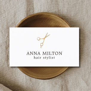 Cartão De Visita Estilista de Cabelos Dourados com Tesoura Mínima E