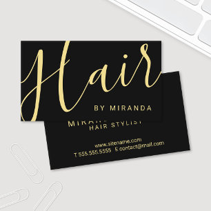 Cartão De Visita Estilista de Cabelos Dourados e Pretos Modernos Pr