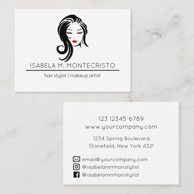 Cartão De Visita Estilista de Cabelos Minimalista (Frente/Verso)