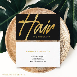 Cartão De Visita Estilista de Cabelos Modernos Dourados Pretos