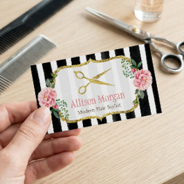 Cartão De Visita Estilista de Cabelos Modernos Flores Rosa Rosa Dou