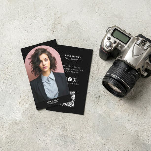 Cartão De Visita Estilista de foto moderna código QR mídia social