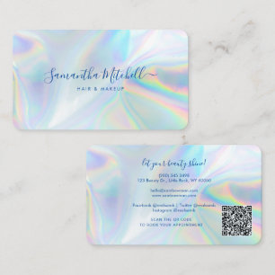 Cartão De Visita Estilista de Maquiagem Holográfica com Código QR M