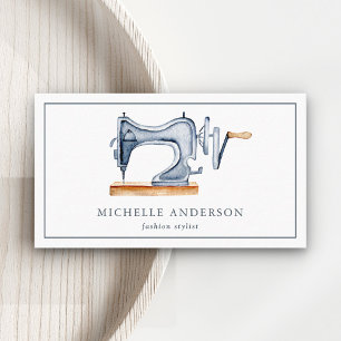 Cartão De Visita Estilista de Moda da Máquina de Vintage Rustic Blu