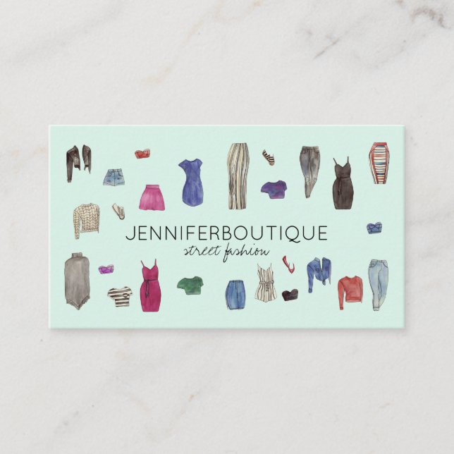Cartão De Visita Estilista de Moda Verde Suave Costureira Alfaiate  (Frente)