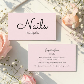 Cartão De Visita Estilista de Unhas Rosa Simples Minimalista