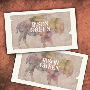 Cartão De Visita estilo aquoso rústico bison art sépia tonalidades