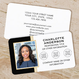 Cartão De Visita Estilo Clássico Personalizado ID Foto Dourada