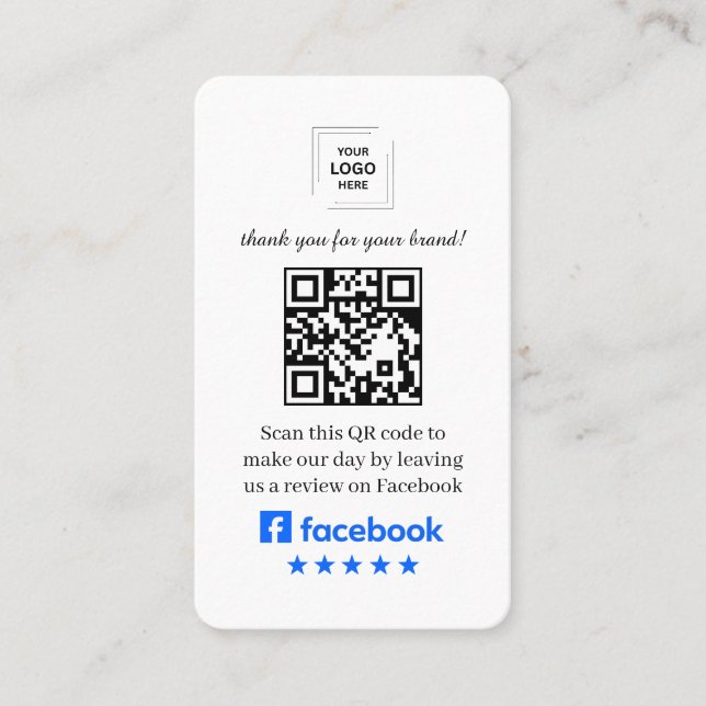 Cartão De Visita Estilo de avaliação do Facebook com código QR para (Frente)
