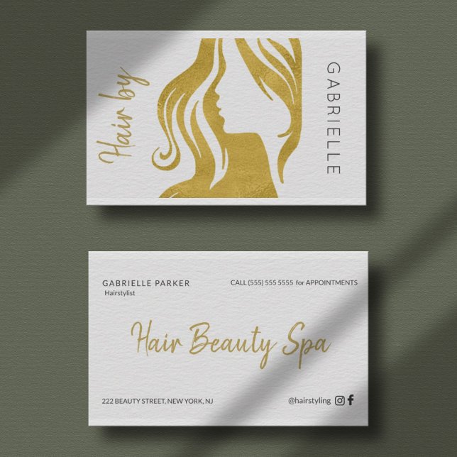 Cartão De Visita Estilo de cabelo branco e preto de ouro moderno (Criador carregado)