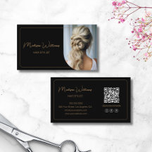 Estilo de Cabelo QR Moderno Foto Preto Dourado