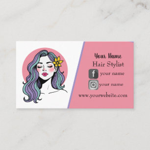 Cartão De Visita Estilo de Cabelo Retro Senhora Rosa e Roxo