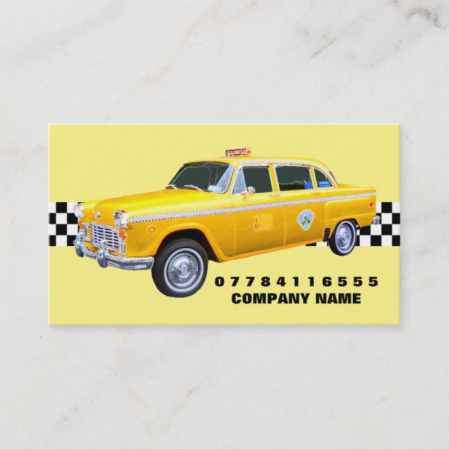 Cartão De Visita Estilo De Cartoon Americano Táxi Amarelo Cab E Str (Frente)