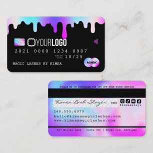 Cartão De Visita Estilo de Crédito do Logotipo Puro e Rosa Hologr