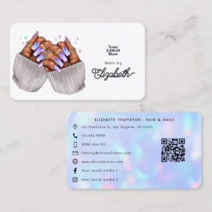 Cartão De Visita Estilo de marca de salão de unha holográfico falso