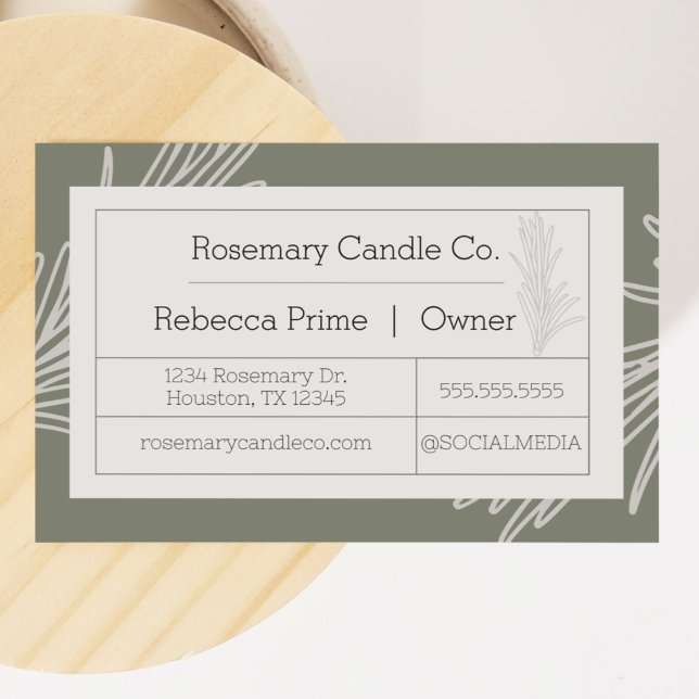 Cartão De Visita Estilo do Rótulo Apothecary Rosemary (rosemary herbal apothecary label style business card with custom colors and information)