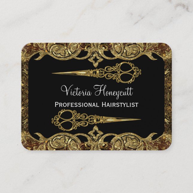 Cartão De Visita Estilo dobro do profissional das tesouras de (Frente)