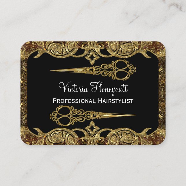 Cartão De Visita Estilo dobro do profissional das tesouras de (Frente)