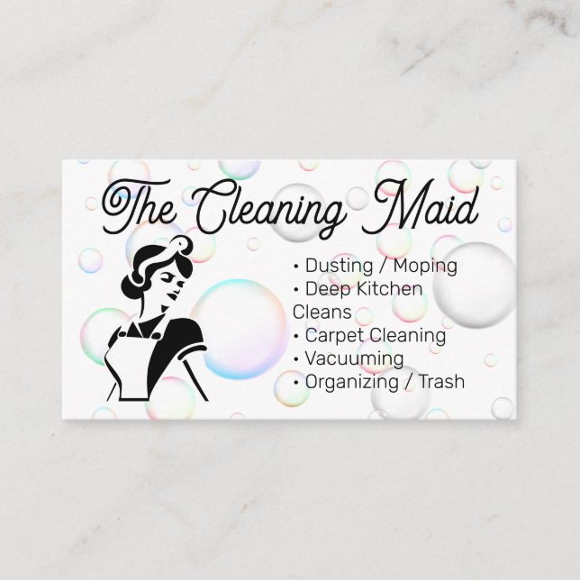 Cartão De Visita Estilo Maid Clássico | House Cleaner (Frente)