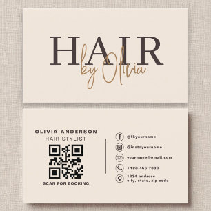 Cartão De Visita Estilos de Cabelo do Código QR Neutro Beige Modern