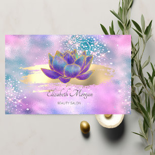 Cartão De Visita Estiloso Glitter Lotus Traço de Pincel Holográfico