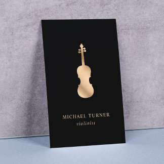 Cartão De Visita Estiloso Músico de Violino Dourado Minimalista 