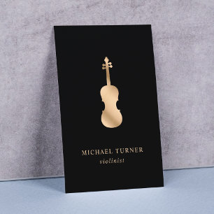 Cartão De Visita Estiloso Músico de Violino em Ouro Minimalista