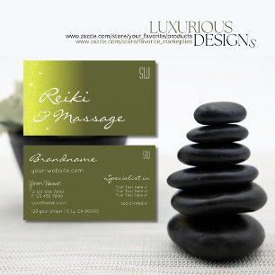 Cartão De Visita Estrelas amarelas e verdes-oliva com monograma