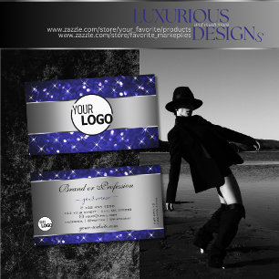Cartão De Visita Estrelas brilhantes de brilho azul-prateado com lo