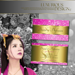 Cartão De Visita Estrelas Brilhantes Rosa Douradas de luxo com mono