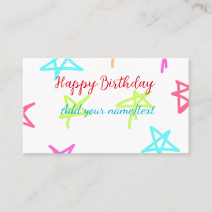 Cartão De Visita Estrelas coloridas feliz aniversário adicione text